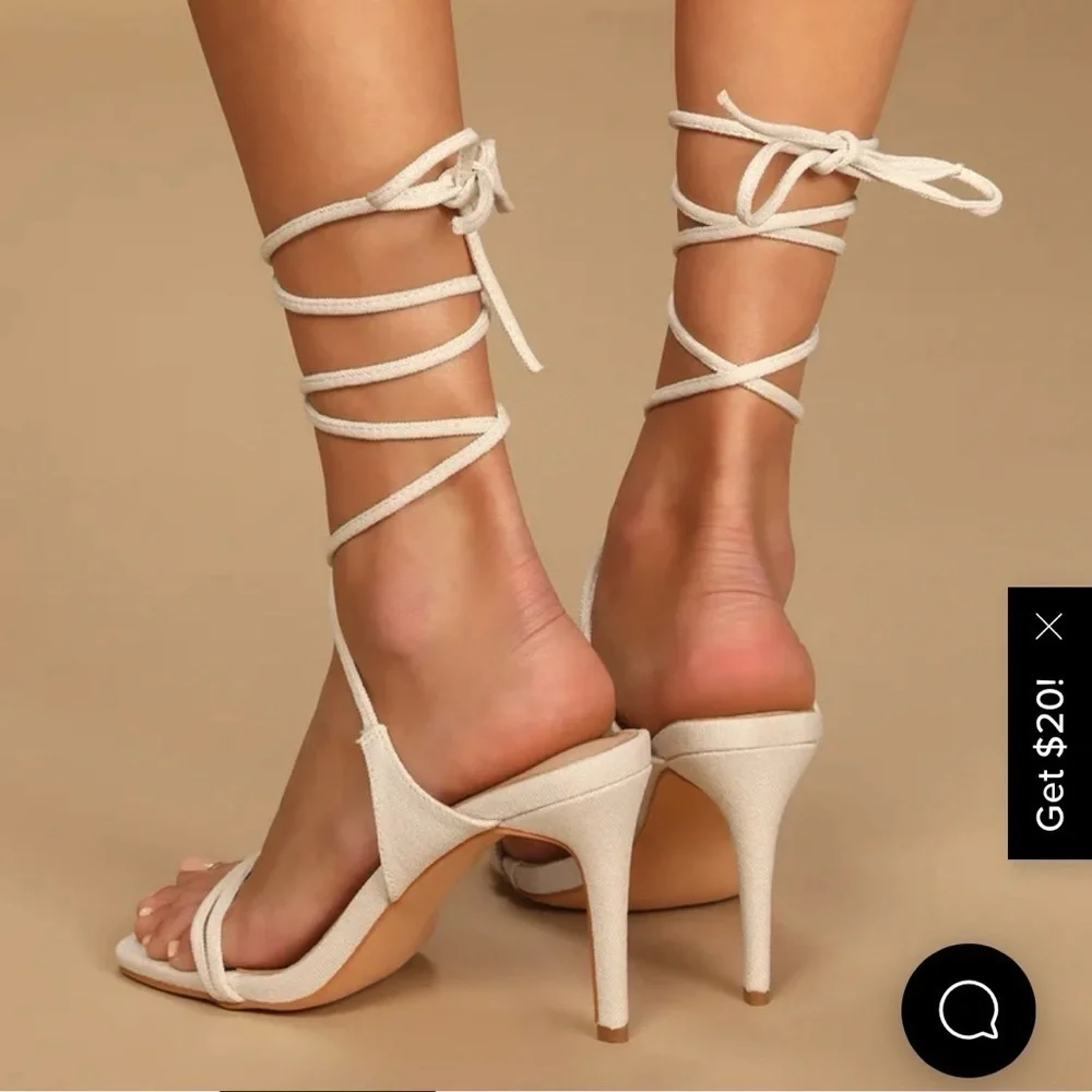 Lulu’s Bone Wiley Square Toe Lace Up High Heel Sandals 11
